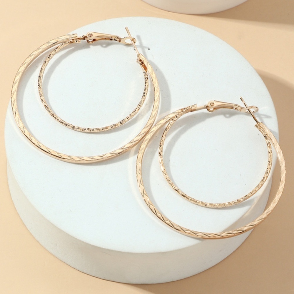 Tayla Gold Twist Design Double Fashion Hoop Earrings 16$